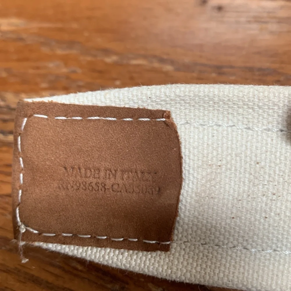 Paul & Shark Ivory Cotton and Brown Leather Belt Men’s Brass Silver Buckle 42